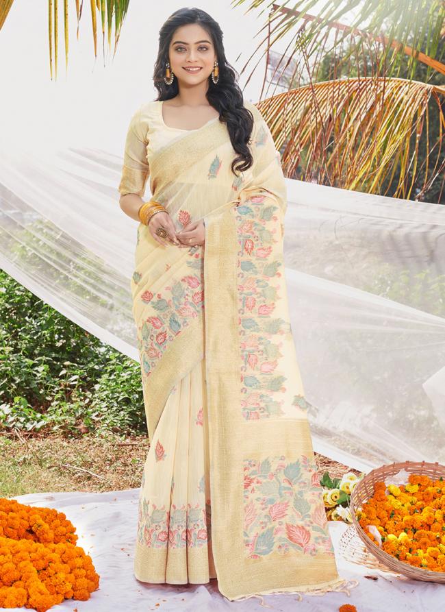 Cotton Yellow Traditional Wear Digital Printed Saree